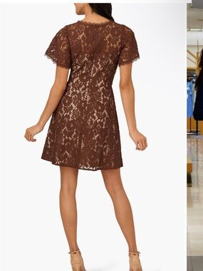 Adrianna Papell Brown Floral Lace A-Line Mini Dress